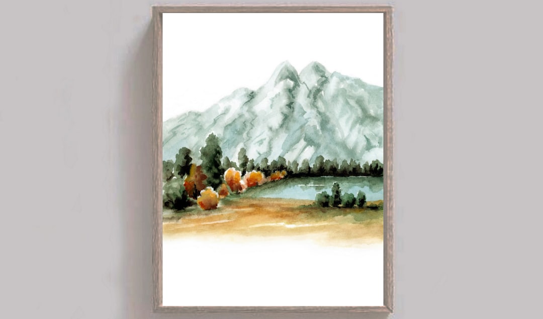 Grand Teton Watercolor Painting Mountain Landscape Art Print 24x36" - Etsy