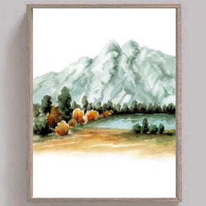 Grand Teton Watercolor painting Mountain landscape Art print 24x36"