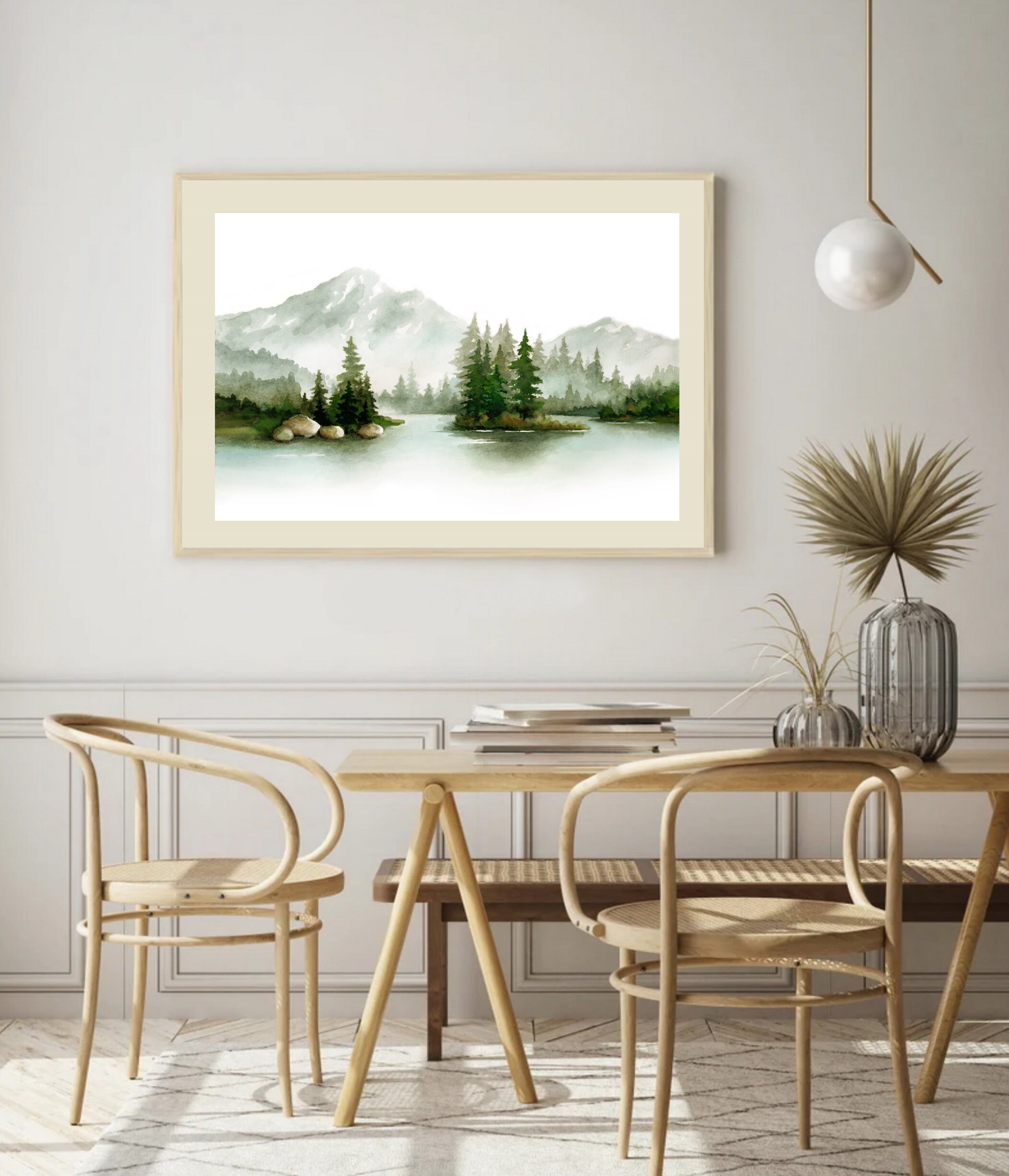 Mountain Lake Watercolor Pine Tree Painting Large Print Giclee 24x36 - Etsy