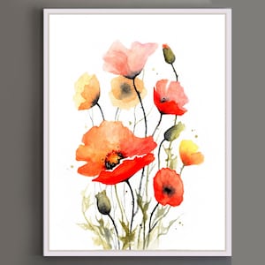 Poppy watercolor Wildflowers painting Flowers wall art Poppy art print California poppy Orange poppies artwork