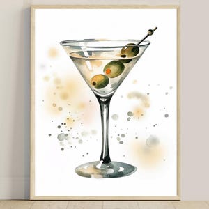 Cocktail Olives Poster Watercolor Painting Cocktail Menu Martini Art Minimalist Wall Art Trendy Kitchen Bar Cart Decor | Cockteil Art PRINT