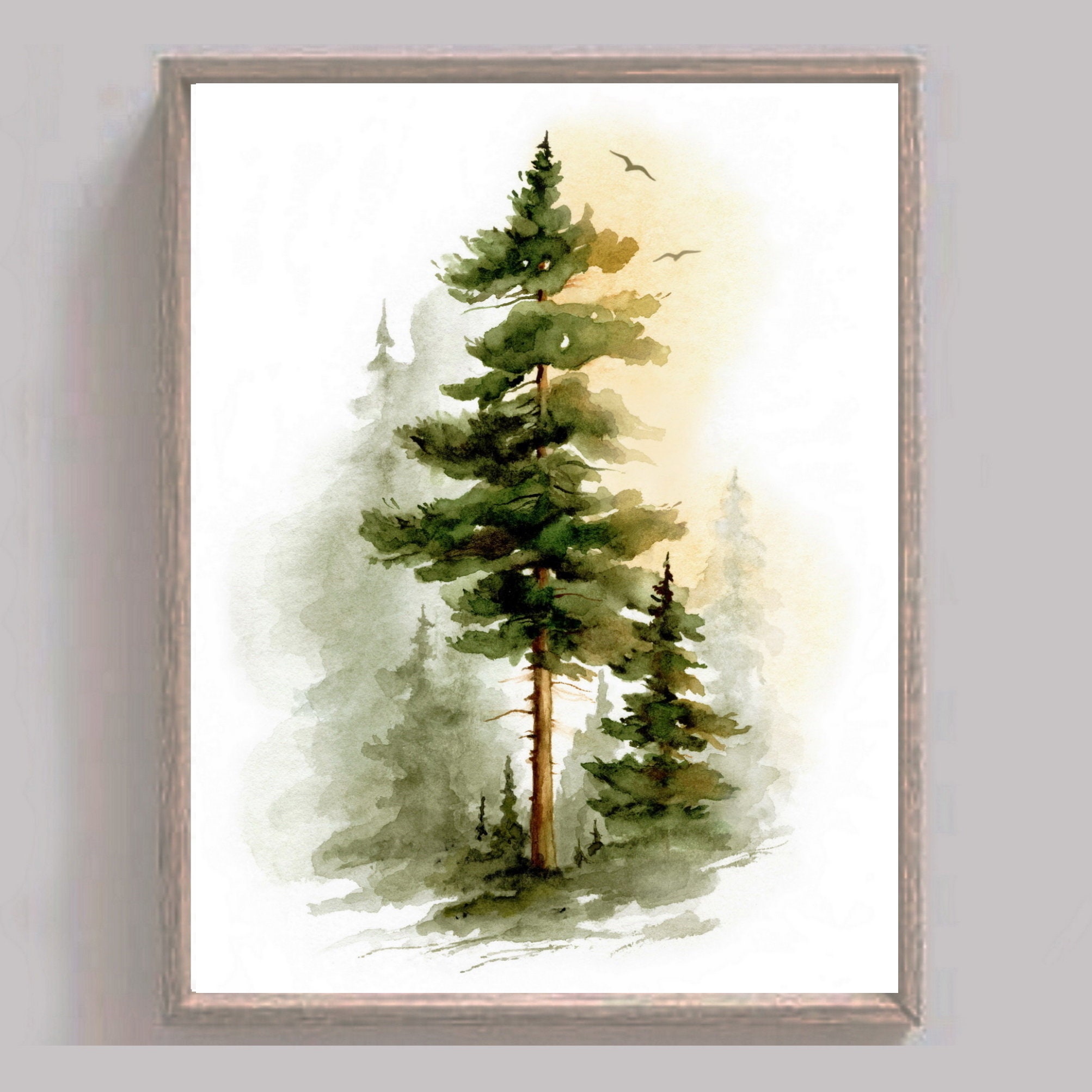 Pine Tree Painting Christmas Forest Print Watercolor Evergreen Trees ...