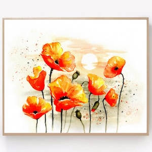 Poppy watercolor Wildflowers painting Poppy art print California poppy Orange poppies wall art Poppies poster
