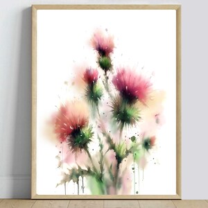 Thistle Painting Thistle Watercolor Wildflowers wall art Floral artwork Thistle art print Botanical poster