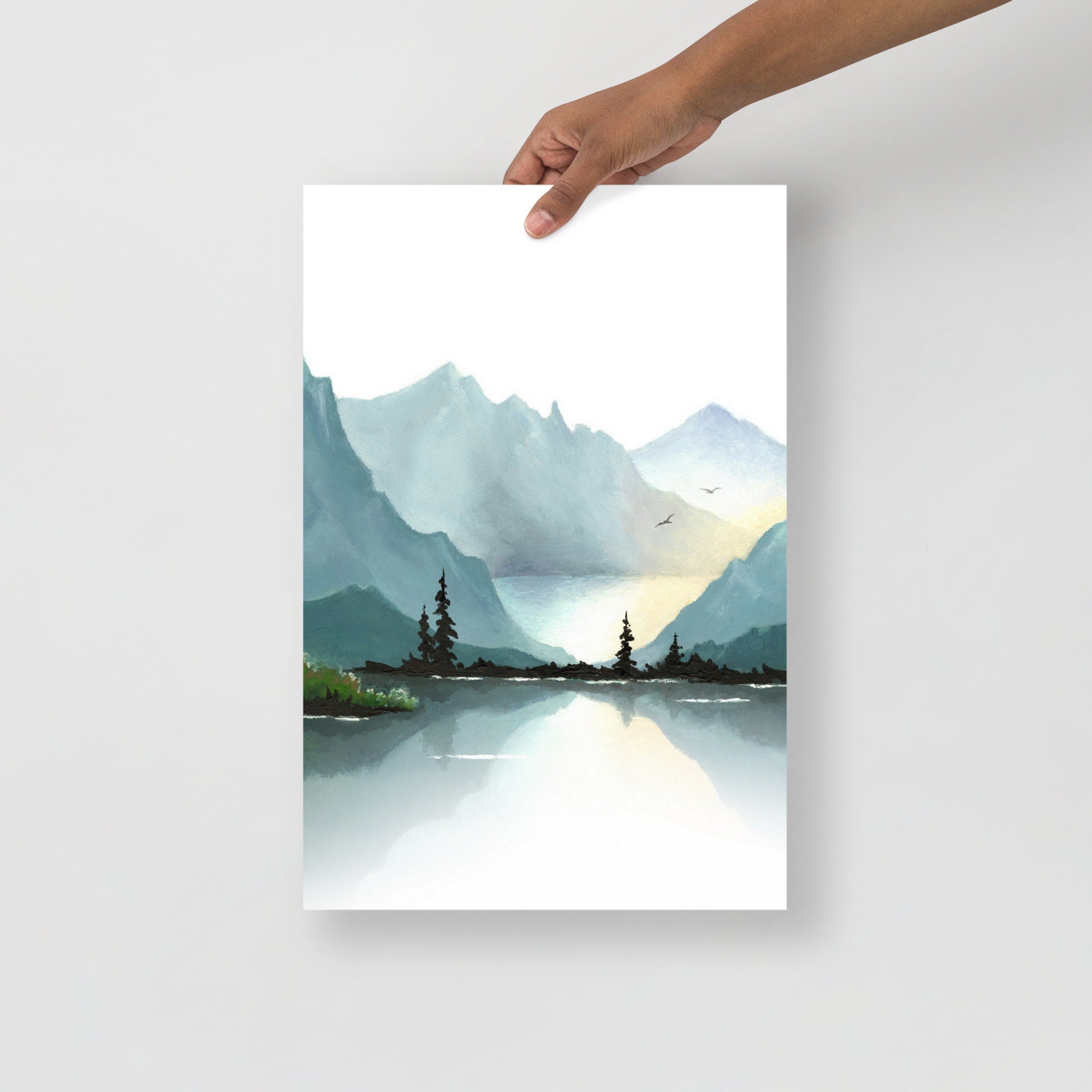 Mountain Lake Painting Minimalist Landscape Print Giclee - Etsy