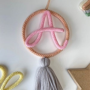 Name Initial Monogram Knitted Wire Hoop Wall Hanging