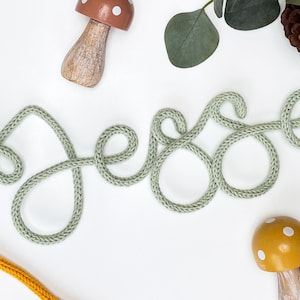CUSTOM NAME Knitted Wire Sign | Muted Colours | Nursery | Children’s Decor Knitted Wall Art | Personalised Gift | Pastel Colours