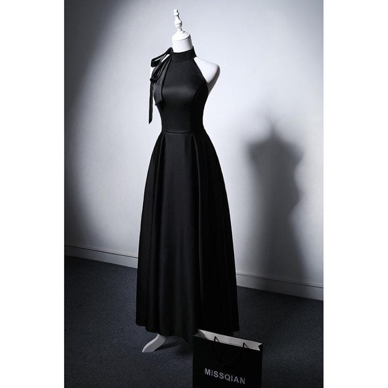 Black Satin Halter Dress - Etsy