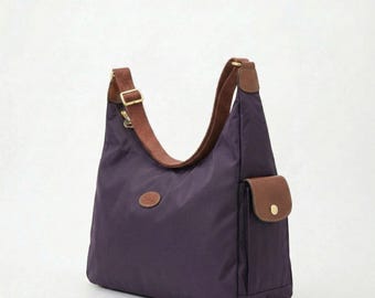 Vintage Longchamp Amethyst Lila Hobo Tasche, leichte faltbare Reisetasche