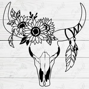Floral bull skull svg files for cricut Bull skull with | Etsy