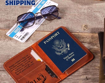 Personalized Passport Cover : Custom Leather Travel Holder Gift