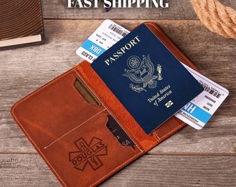 Personalized Leather Passport Holder: Custom Passport Cover, Doctor Appreciation Credit Card Holder For Christmas