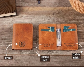 Personalized Leather Bifold Wallet: Custom Engraved Mens Groomsmen Present, Slim Front Pocket Wallet