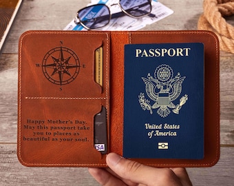 Personalized Leather Passport Cover: Custom Passport Holder, Passport Wallet for Couples Gift, Travel Accessories
