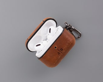 Leather Airpods Pro Case with Hook, Custom Airpods Pro 1 2 Leather Case, Personalized Airpods Pro 1 2 Case, Airpods Pro Case Keychain Gift