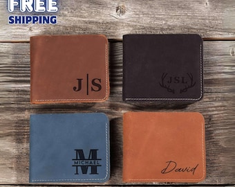 Personalized Leather Wallet for Men, Custom Handmade Bifold with RFID Blocking, Engraved Message, Logo, Picture Gift for Him, Graduation