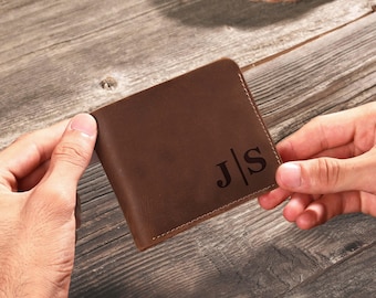 Personalized Leather Trifold Wallet: Custom Engraved Men's Travel Cash Holder, Credit Card Holder for Him
