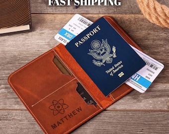 Custom Passport Holder with Name: Leather Travel Cover for Engineers with Personalized Initials and Monogram