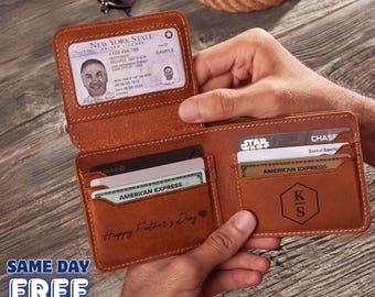 Leren portemonnee op maat voor papa – gepersonaliseerd herencadeau Vaderdag