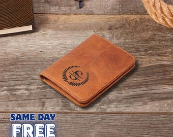 Personalized Bifold Wallet: Custom Leather Wallet With Name, Engraved Mens Wallet, Full Grain Leather Billfold Cas Holder