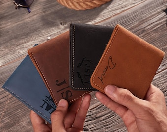 Personalized Leather Wallet: Custom Engraved RFID Men Wallet, Fathers Day Christmas Gift Wallet for Him Dad