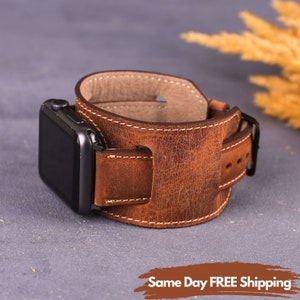 Brown Cuff Leather Apple Watch Band 41mm 40mm Apple watch Strap 45mm, Custom iWatch band for 42mm, Apple Watch Band 40mm Apple band Strap