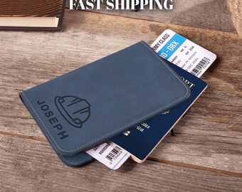 Personalized Leather Passport Cover: Custom Engraved Passport Holder for Engineers, Business Travelers Gift Idea