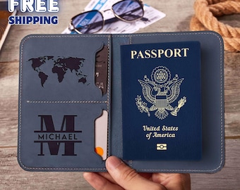 Funda de pasaporte de cuero personalizada, regalo de viaje para parejas
