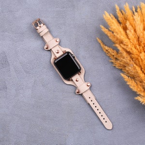 Apple Watch Band 41mm 45mm Rose Gold Apple Watch Bracelet 40mm 44mm Apple Watch Strap 10mm Rustic Brown Leather Wristband iWatch Band 38mm