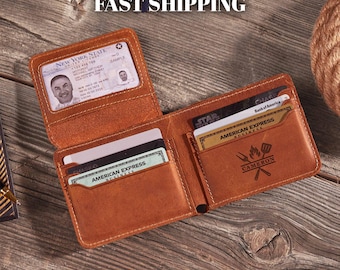 Personalized Leather Wallet for Men: Custom Engraved Name and Initials for Chefs, Vintage Leather Wallet