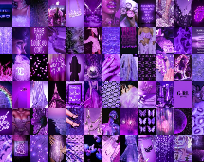 110 PCS Euphoria Aesthetic Photo Collage Kit Boujee Purple Baddie Room Deco...