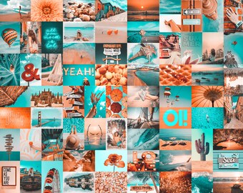 70 PCS Blue Orange Photo Collage Kit Room Décor Orange Teal Dorm Décor Wall Art Tezza Teen Room (DIGITAL DOWNLOAD)