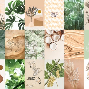 May include: A collage of 12 images featuring various nature-inspired designs. The images include plants, flowers, coconuts, butterflies, and abstract patterns in shades of green, brown, and white. The text "life is good" is featured in one of the images.