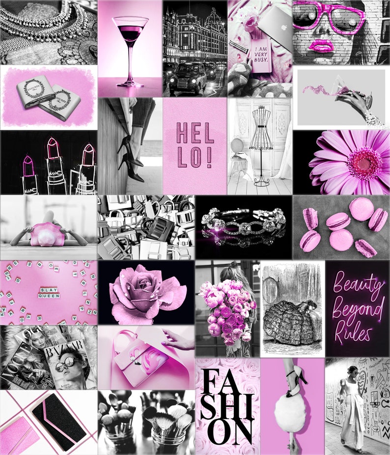 70 PCS Black and White Pink Aesthetic Photo Collage Kit Room Etsy