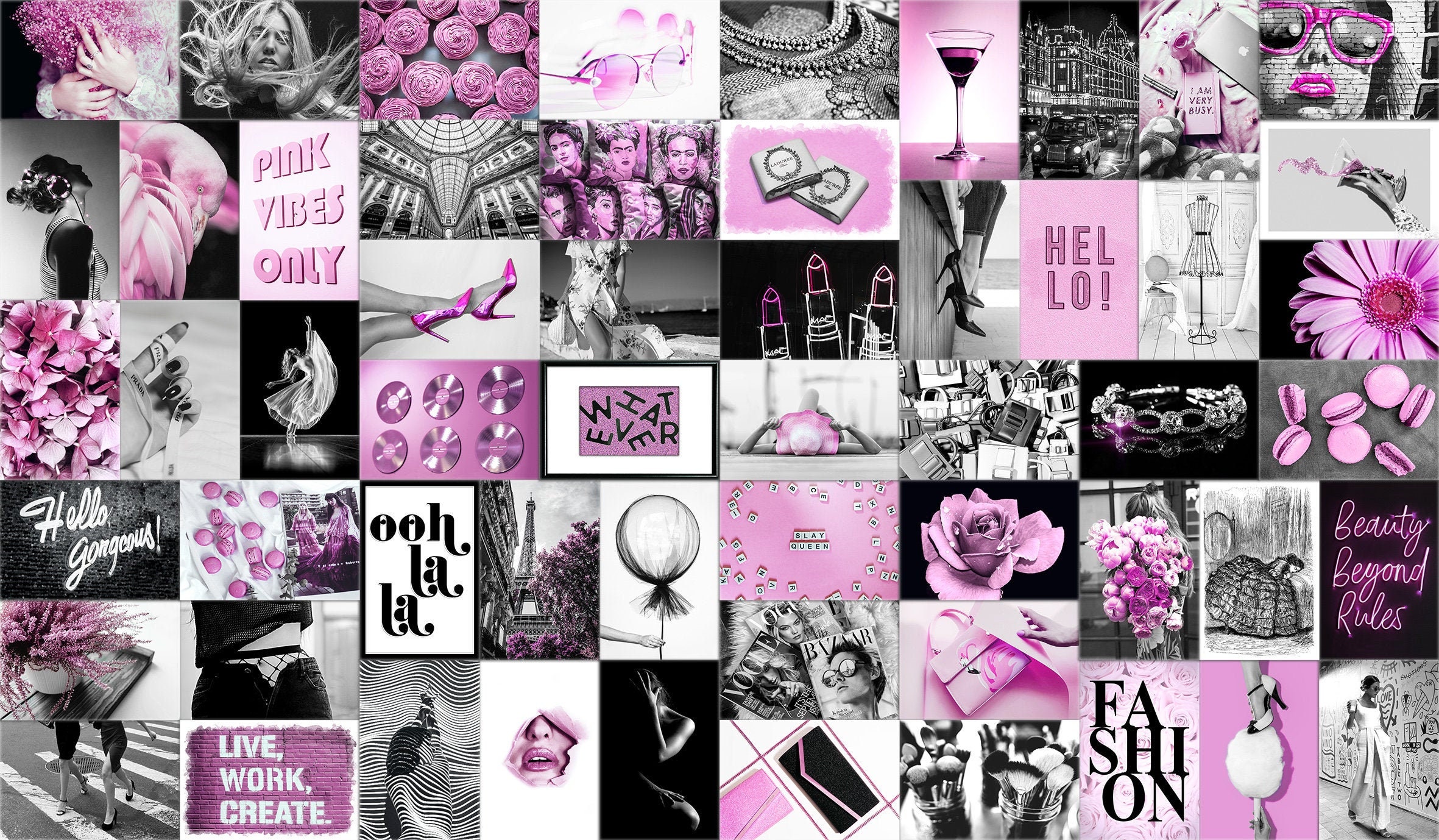 Black and White Pink Aesthetic Photo Collage Kit Fashion Dorm Etsy