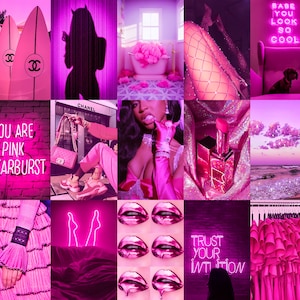 PRINTED Boujee Pink Neon Photo Collage Kit Hot Pink Aesthetic Baddie ...