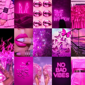 PRINTED Boujee Pink Neon Photo Collage Kit Hot Pink Aesthetic Baddie ...