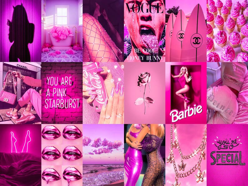110 PCS Boujee Pink Neon Photo Collage Kit Hot Pink