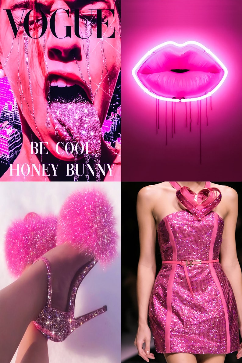Boujee Pink Neon Photo Collage Kit Hot Pink Aesthetic
