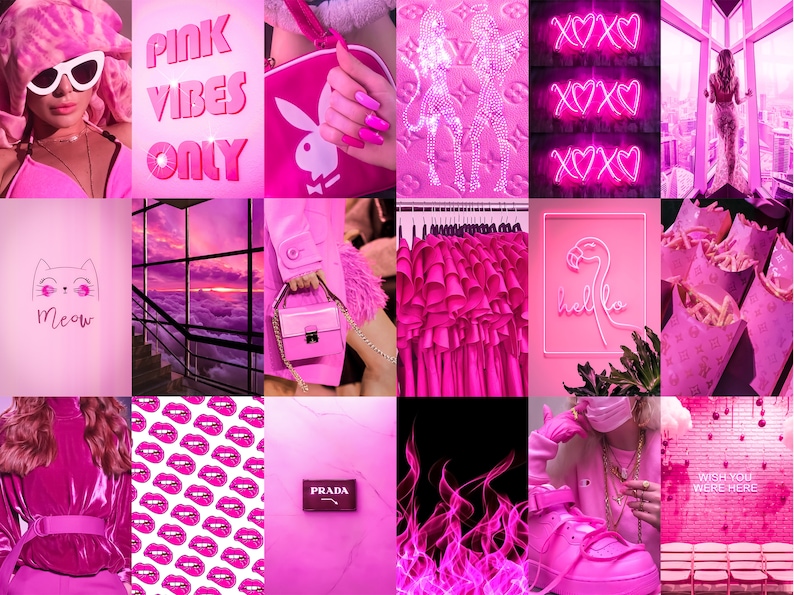 110 PCS Boujee Pink Neon Photo Collage Kit Hot Pink Aesthetic | Etsy