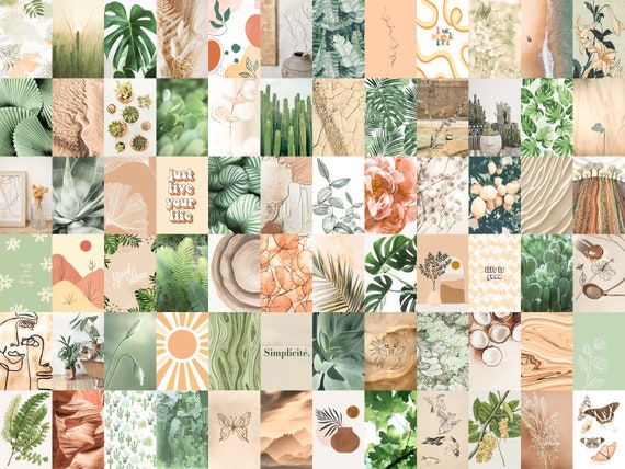 110 PCS Minimalist Earth Boho Photo Collage Kit Aesthetic Beige Room Decor Teen Room Wall Collage (DIGITAL DOWNLOAD)