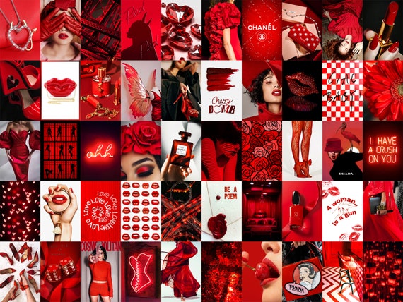 Printed Red Fashion Wall Art Aesthetic Photo Collage Kit Teen Etsy Singapore