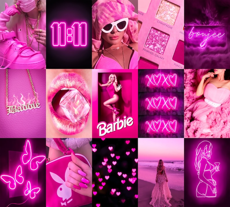 Boujee Pink Neon Photo Collage Kit Hot Pink Aesthetic Baddie | Etsy
