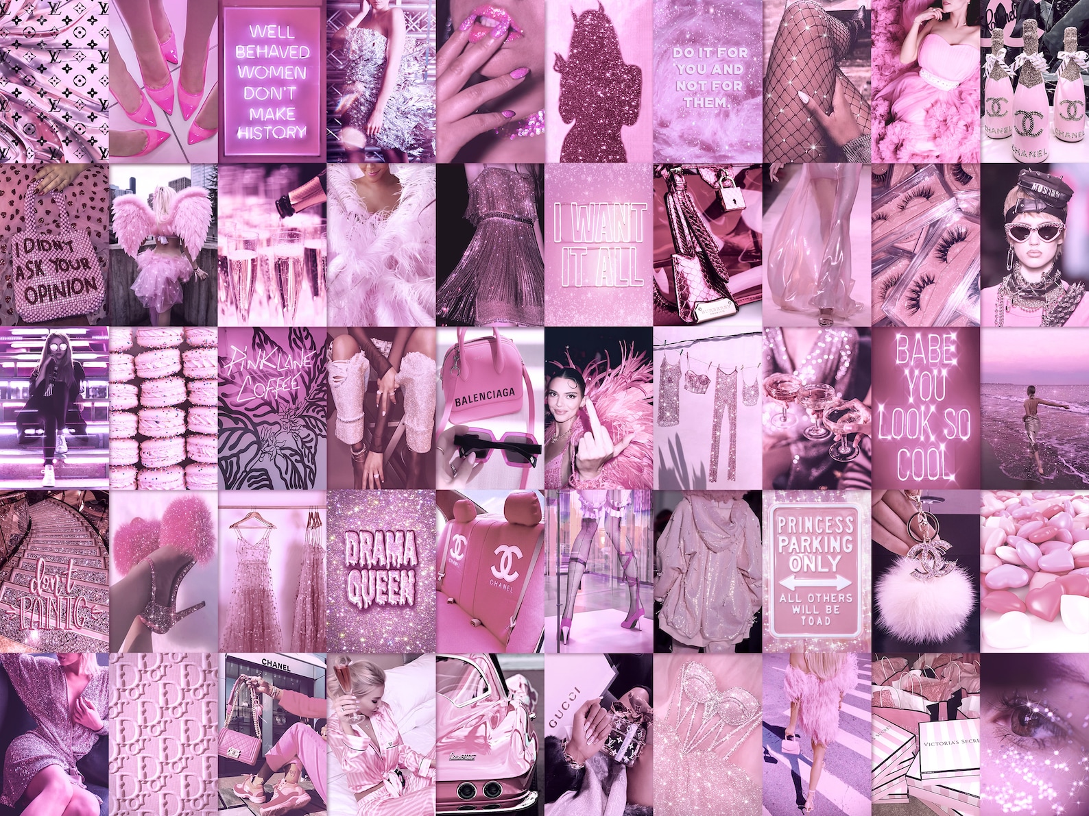 PRINTED Boujee Pink Aesthetic Photo Collage Kit Room Decor image 1.