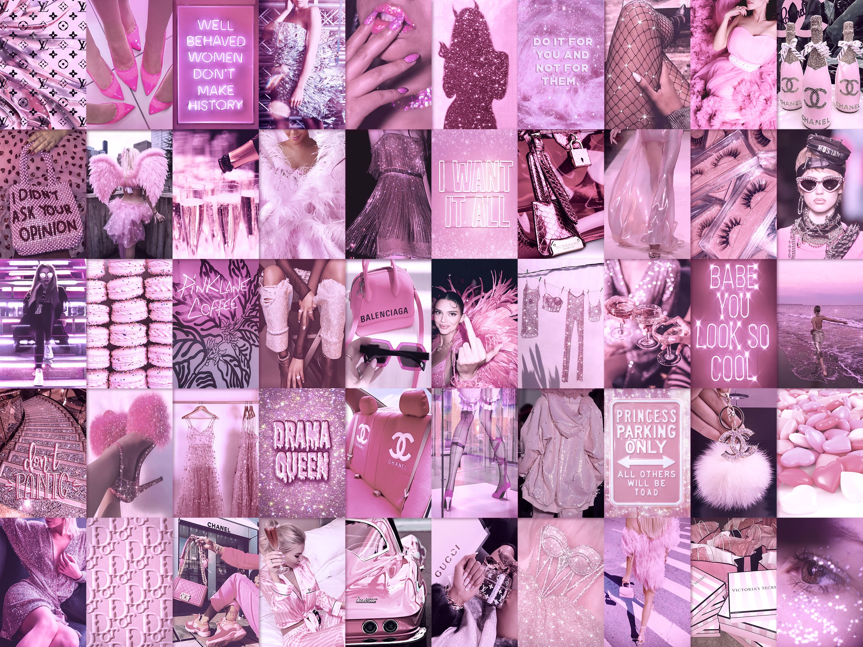 Boujee Blush Pink Aesthetic Photo Collage Kit of 80 Pieces / 