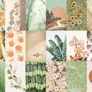 May include: A collage of 12 images featuring various nature-inspired designs. The images include patterns of flowers, leaves, and butterflies, as well as abstract designs with a green and brown color scheme.