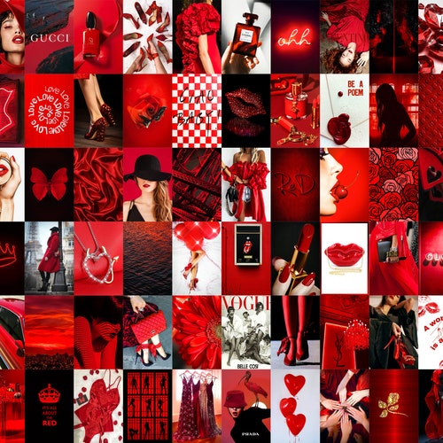 110 Pcs Red Boujee Photo Collage Kit Aesthetic Red Baddie Room Etsy