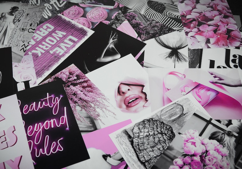 70 PCS Black and White Pink Aesthetic Photo Collage Kit Room Etsy