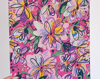 Oh Daisy Pink Abstract Floral Art Print: Botanical Gallery Wall Decor