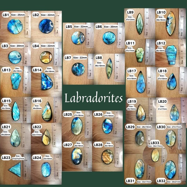 Cabochons labradorite naturelle, pierres pour le micromacramé, ovale, rond, gouttes, triangulaire, dos plat, beau flash